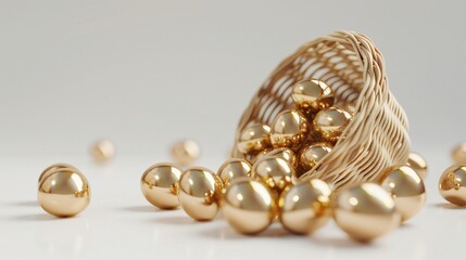 Golden Easter Eggs Spilling from Wicker Basket PNG