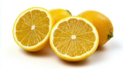 Freshly Harvested Yuzu Fruit Displayed on a Wooden Table With Bright Yellow Skin and Slices Cut Open Showcasing Juicy Pulp