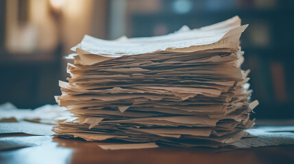 A pile of scattered manuscript pages, rough torn edges, delicate creases visible