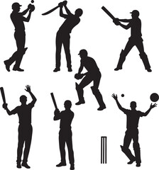 Obraz premium silhouettes set of cricket players vector icon illustration with white background