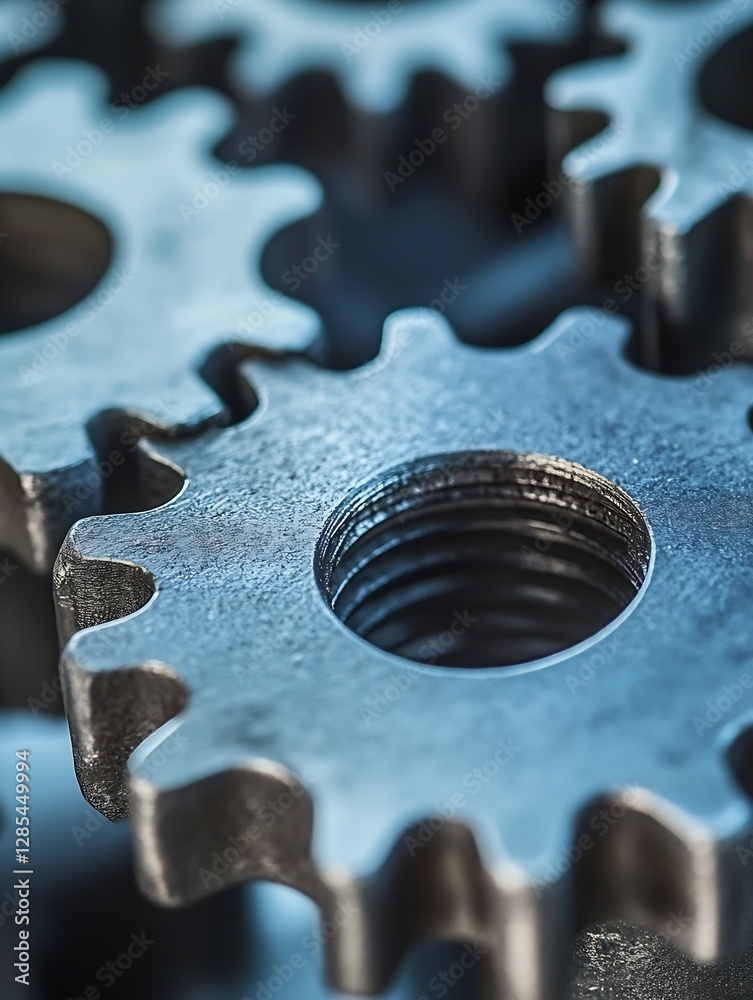 Aufkleber close up of interlocking metal gears highlighting industrial machinery and engineering design : gene