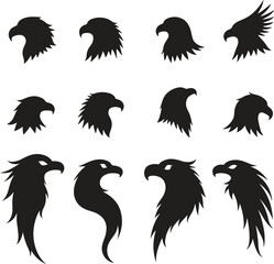 Silhouette set of  black eagle head shape icon vector art illustration with white background