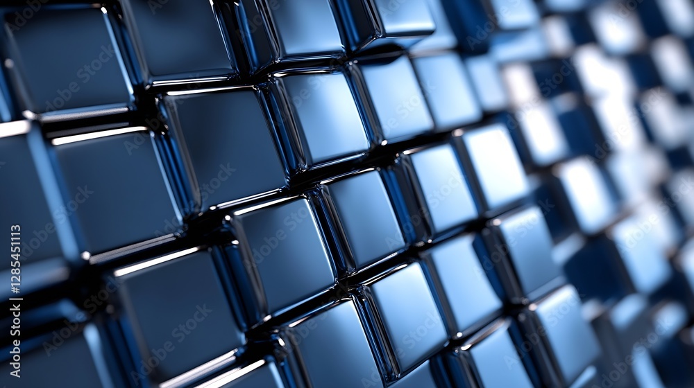 Aufkleber abstract close up of glossy blue metallic cubes reflecting light in a patterned formation : generati
