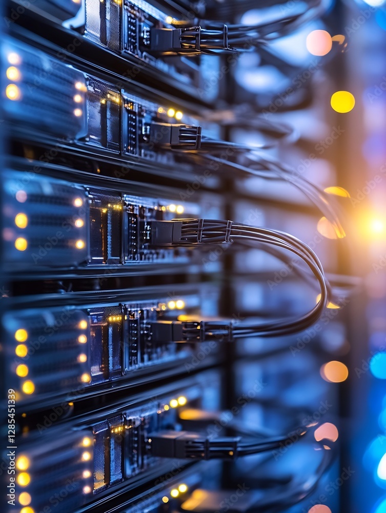 Fototapete Advanced Data Server with Neon Lights Showcasing the Heart of Cloud Computing Technology : Generative AI