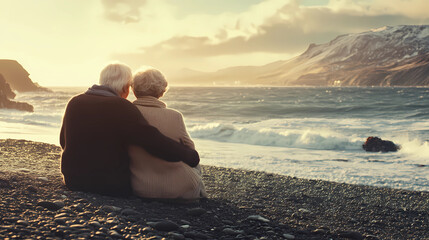 Romantic senior couple by the ocean. Affectionate elderly couple enjoying spending some quality time together after retirement, 