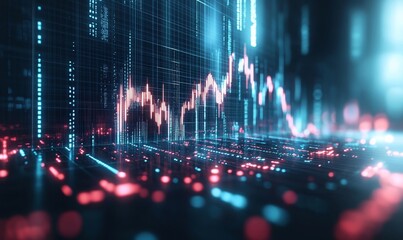 An abstract visualization of financial data analysis, stock market trends and technology, with data analytics