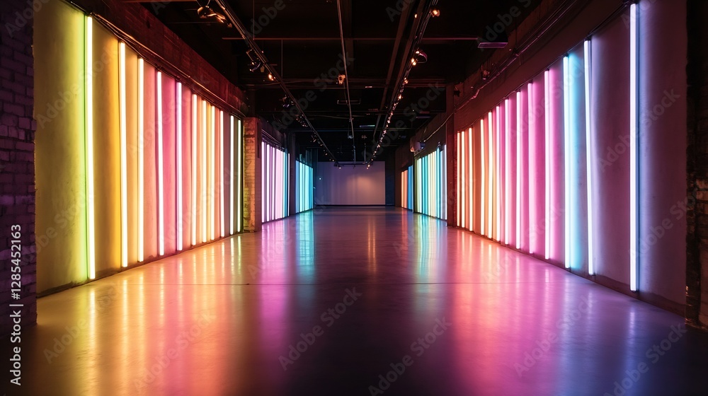 Poster vibrant neon light installation in an art space creating an energetic atmosphere : generative ai