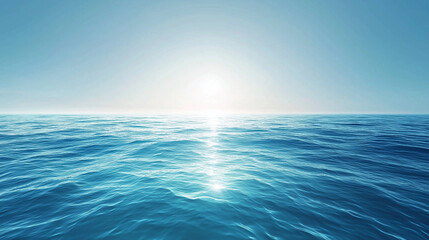 Obraz premium Blue Ocean Blending with Serene Ethereal Clear Sky and Soft Lens Sun Light Flare 