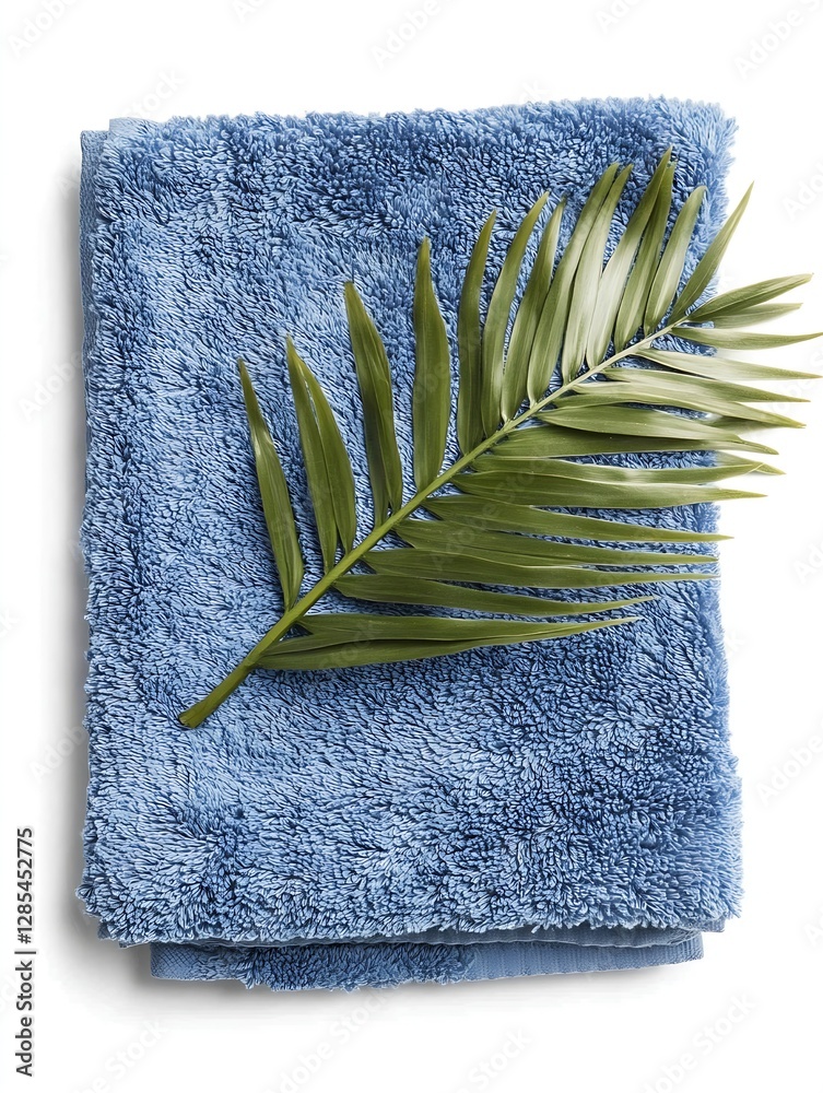 Poster Relaxing Blue Towel with Tropical Leaf on Soft Fabric Creating a Calm Spa Vibe : Generative AI