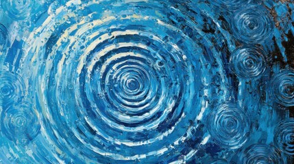 Raindrops making circular ripples on the surface of blue water, evoking a sense of serenity and the peaceful beauty of a rainy day.
