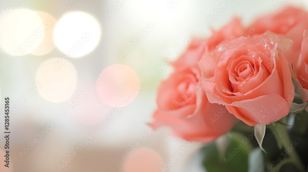 Poster Elegant Pink Roses in Soft Focus with Bokeh Effect Creating a Romantic Atmosphere : Generative AI