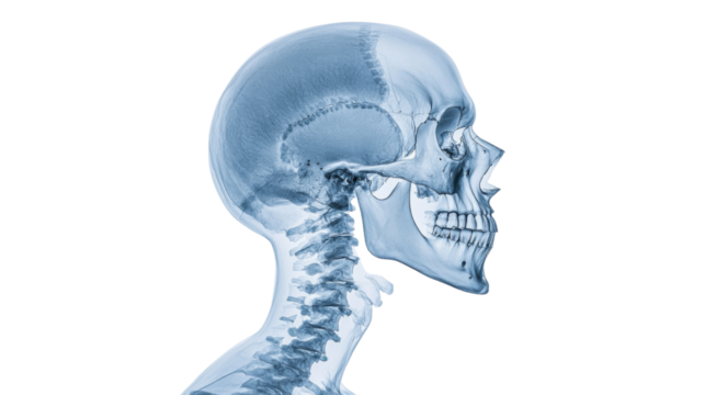 x ray of human skull isolated on white background