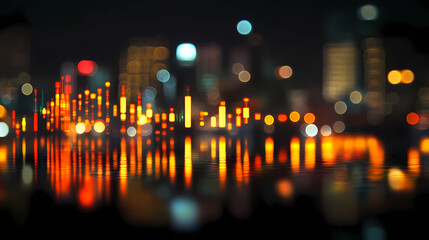 Obraz premium Abstract glowing big data forex candlestick chart on blurry city backdrop. Trade, technology, investment and analysis concept 