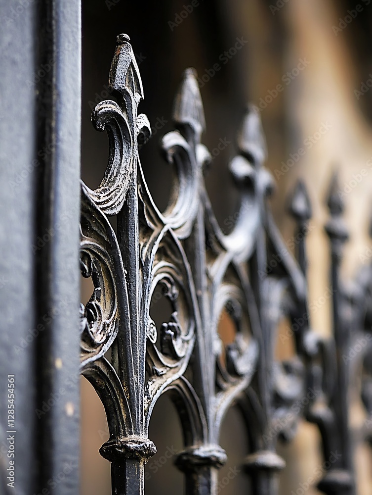 Aufkleber intricate design of an ornate iron fence against a blurred background : generative ai