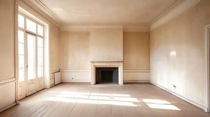 Fototapeta premium Spacious Abandoned Room with Wooden Floor and Soft Natural Light : Generative AI