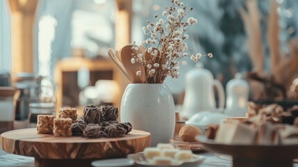 Cozy winter breakfast with pastries and warm decor