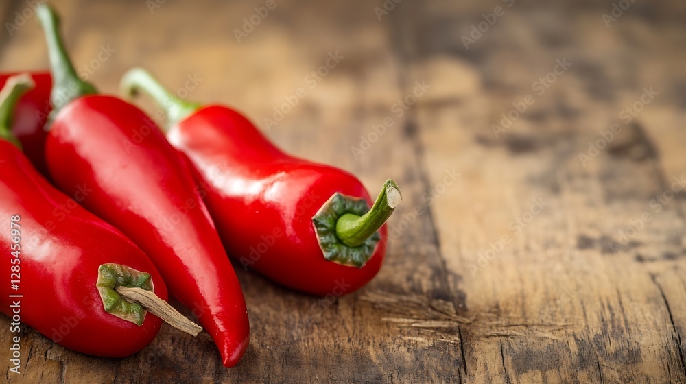 Aufkleber fresh red chili peppers on rustic wooden table for culinary uses : generative ai