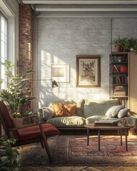 Cozy Living Room Bathed in Natural Light With Soft Furnishings and a View of a Lush Garden in the Afternoon