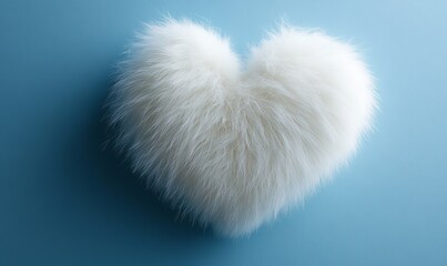 a fluffy white heart shape with a soft texture, lying on a blue surface