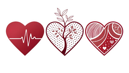 set of heart and heartbeat symbol isolated on transparent background png
