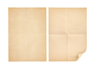 two sheet of brown paper or a4 paper fold isolated on white.
