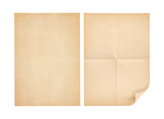 two sheet of brown paper or a4 paper fold isolated on white.