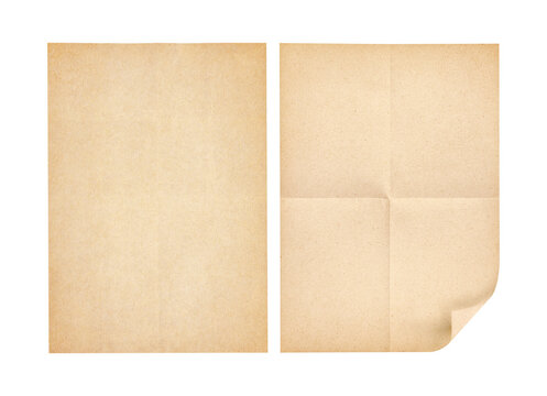 two sheet of brown paper or a4 paper fold isolated on white.