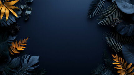 Obraz premium Elegant Earth Day wallpaper with a deep navy blue background and gold-line botanical drawings along the edges. The design exudes sophistication while emphasizing nature's beauty