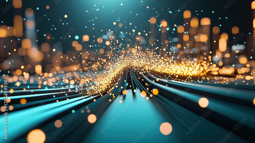 Poster a dynamic, animated 3d chart with soaring lines and glowing data points, illustrating the exponentia