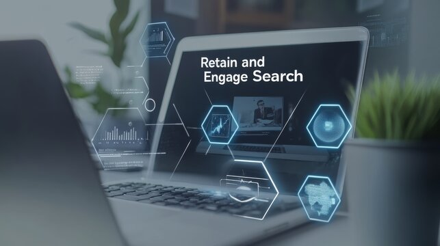 an illustration of a laptop with a video player playing a clip symbolizing an AI search engine representing digital marketing services