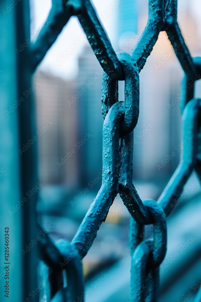 Aufkleber Close Up View of a Chain Link Fence Highlighting Urban Architecture : Generative AI