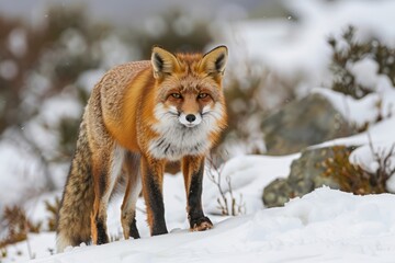 Obraz premium Wild red fox on the snow