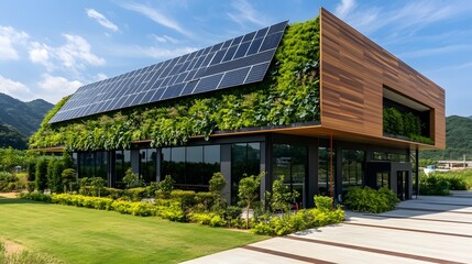 Obraz premium Zero-Waste Factory Powered by Renewable Solar Energy with Eco-Friendly Design