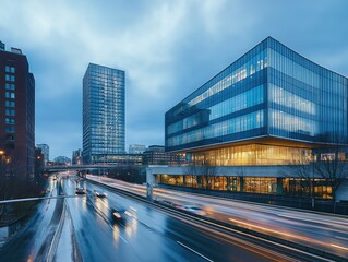 Obraz premium Cinematic Boston skyline: Overcast blue sky, modern cityscape, serene urban view.