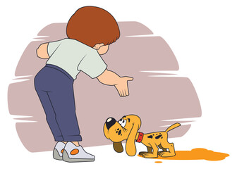 Owner scolds guilty dog.