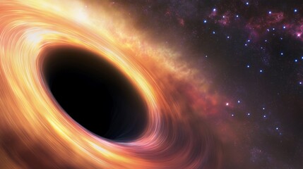 Obraz premium Stunning Astrophotography of a Fiery Accretion Disk Surrounding a Supermassive Black Hole in Deep Space, Featuring Gravitational Lensing and Cosmic Dust in a Cinematic Sci-Fi Style