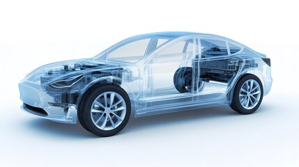 Innovative Electric Car Technology with Transparent Cutaway View of Interior Systems