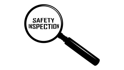 magnifying glass with text safety inspection, black isolated silhouette