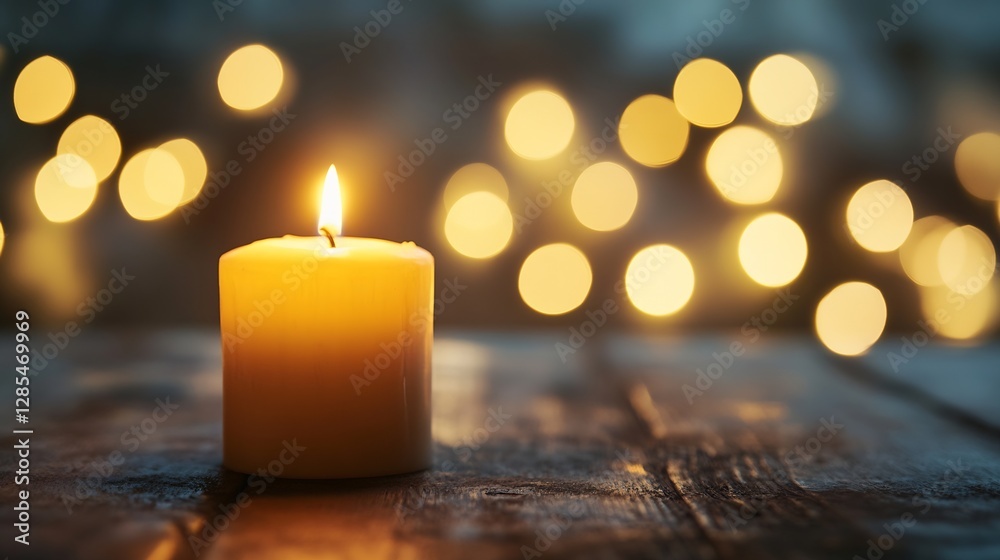 Poster Warm Flaming Candle with Soft Bokeh Lights Creating a Cozy Atmosphere : Generative AI