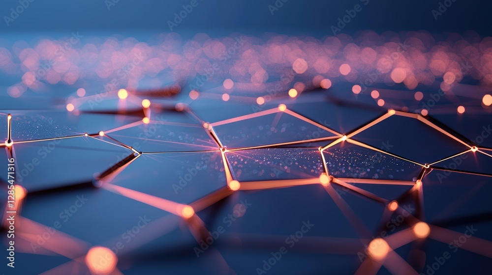 Poster a complex network of interconnected nodes with glowing lines representing data flow, visualized agai