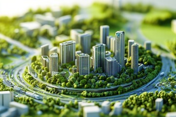Innovative economic strategies in a futuristic smart city model urban development urban environment aerial viewpoint sustainable growth concept
