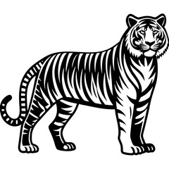 Obraz premium Full body tiger icon logo template, vector illustration. Wild animal silhouette design for branding, tattoos, mascots, sports logos, and wildlife-themed graphics.