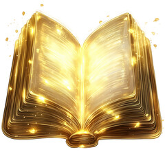 A hand-crafted illustration of an open Bible with glowing pages, symbolizing divine wisdom, transparent background, PNG