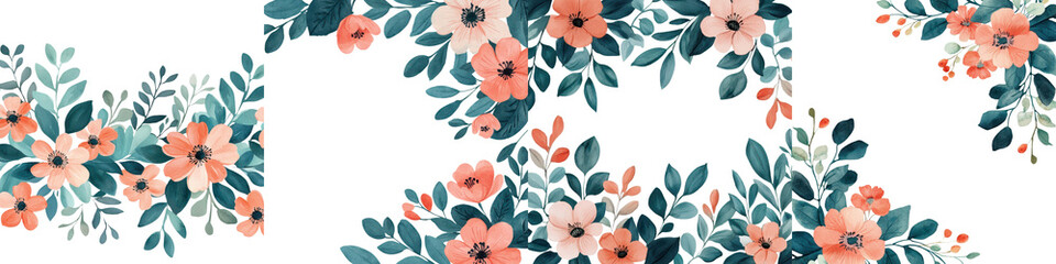 Stunning floral arrangement featuring a vibrant mix of pink flowers and verdant green leaves set against a clean minimalist white background  This elegant