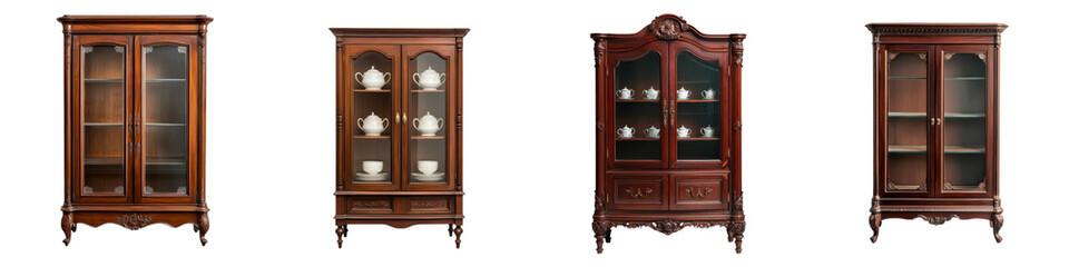 Exquisite Vintage Wooden Cabinets and Shelves for Showcasing Collectibles and Home Decor in Elegant and Traditional Interior Design