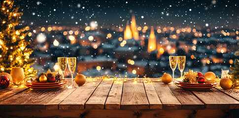 Romantic Christmas Eve Dinner for Two with City Lights View
