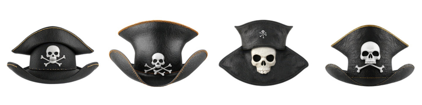Assortment of Classic Pirate Hats with Skull and Crossbones Motifs Symbolizing the Adventurous Dangerous and Captivating World of Buccaneers Roaming the High Seas in Search of Treasure and Infamy