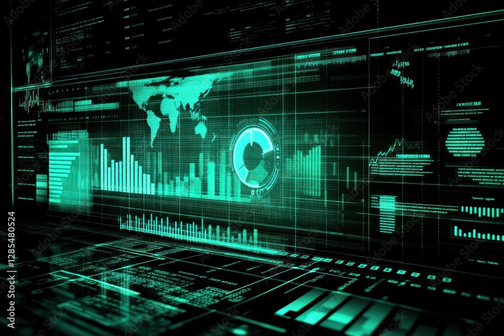 Poster futuristic data visualization with global statistics display