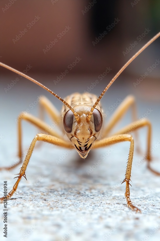 Poster extreme close up of a brown grasshopper on stone texture : generative ai