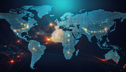 World map and global digital network for trading